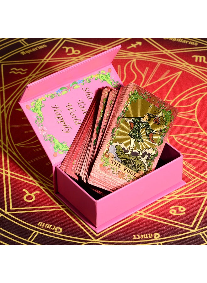 New Pink Flower Language Tarot Gold Foil Plastic PVC Table Card Game Box suit Board Game Card Card